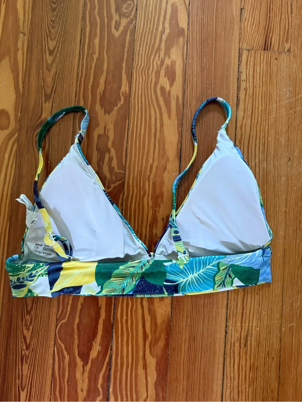 Aerie Women's Triangle Bikini Top Blue Green Patterned Size Large EUC Longline